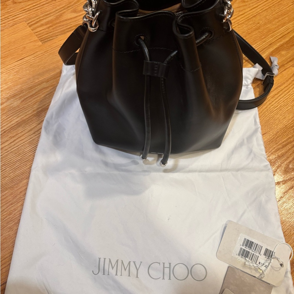 Jimmy Choo Black Leather Drawstring Bucket Bag - Picture 2 of 7